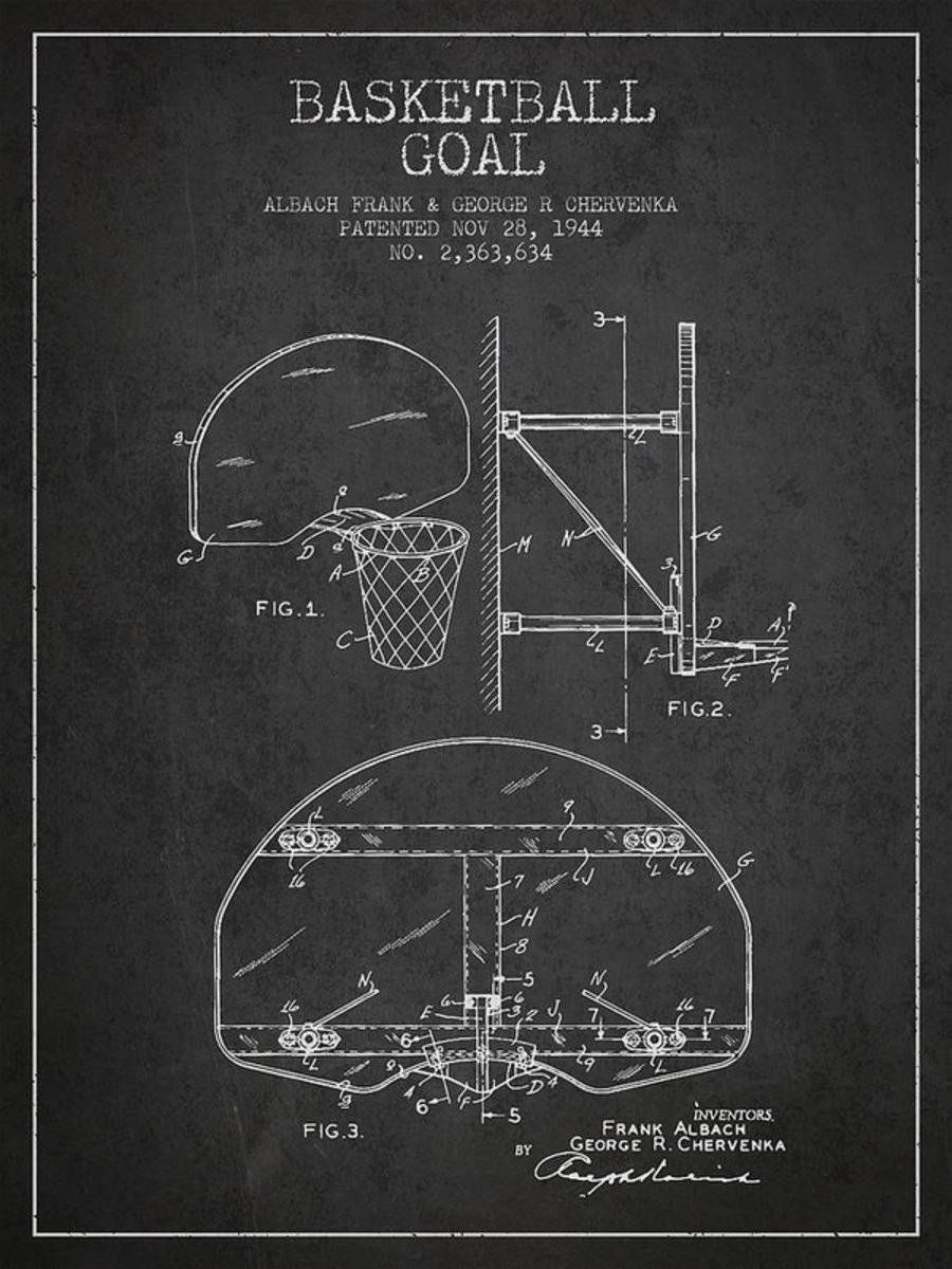 Vintage Basketball Goal Patent From 1944 - Poster | Canvas Wall Art Print
