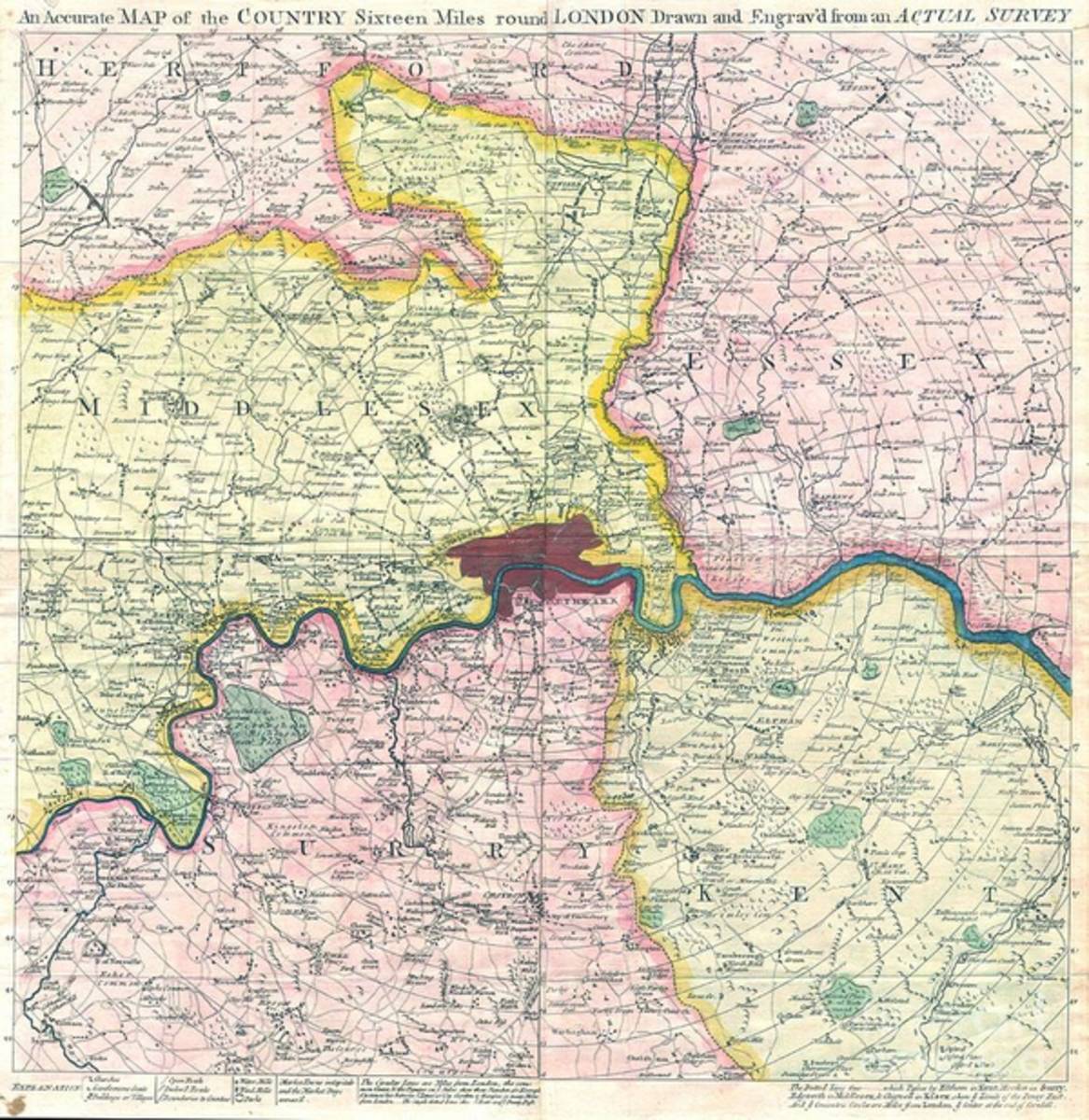 1764 Gentlemans Magazine Map Of London And Environs - Poster | Canvas Wall Art Print