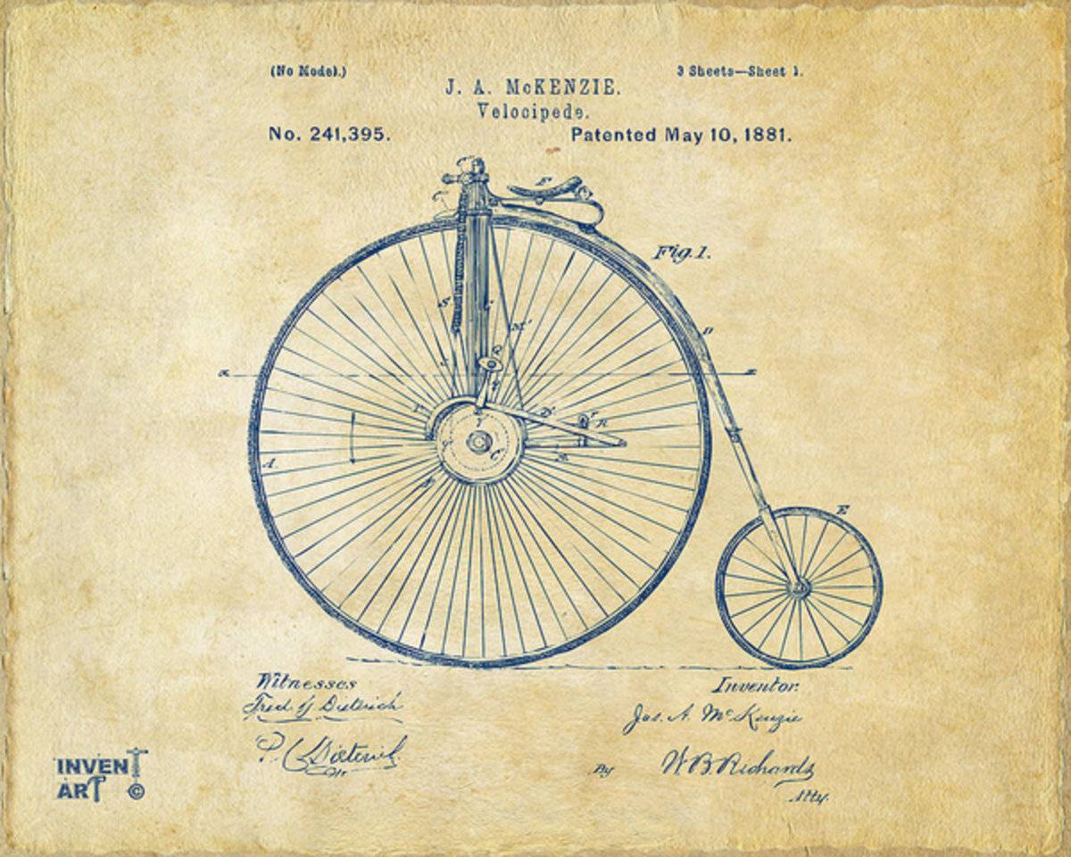 1881 Velocipede Bicycle Patent Artwork - Vintage - Poster | Canvas Wall Art Print