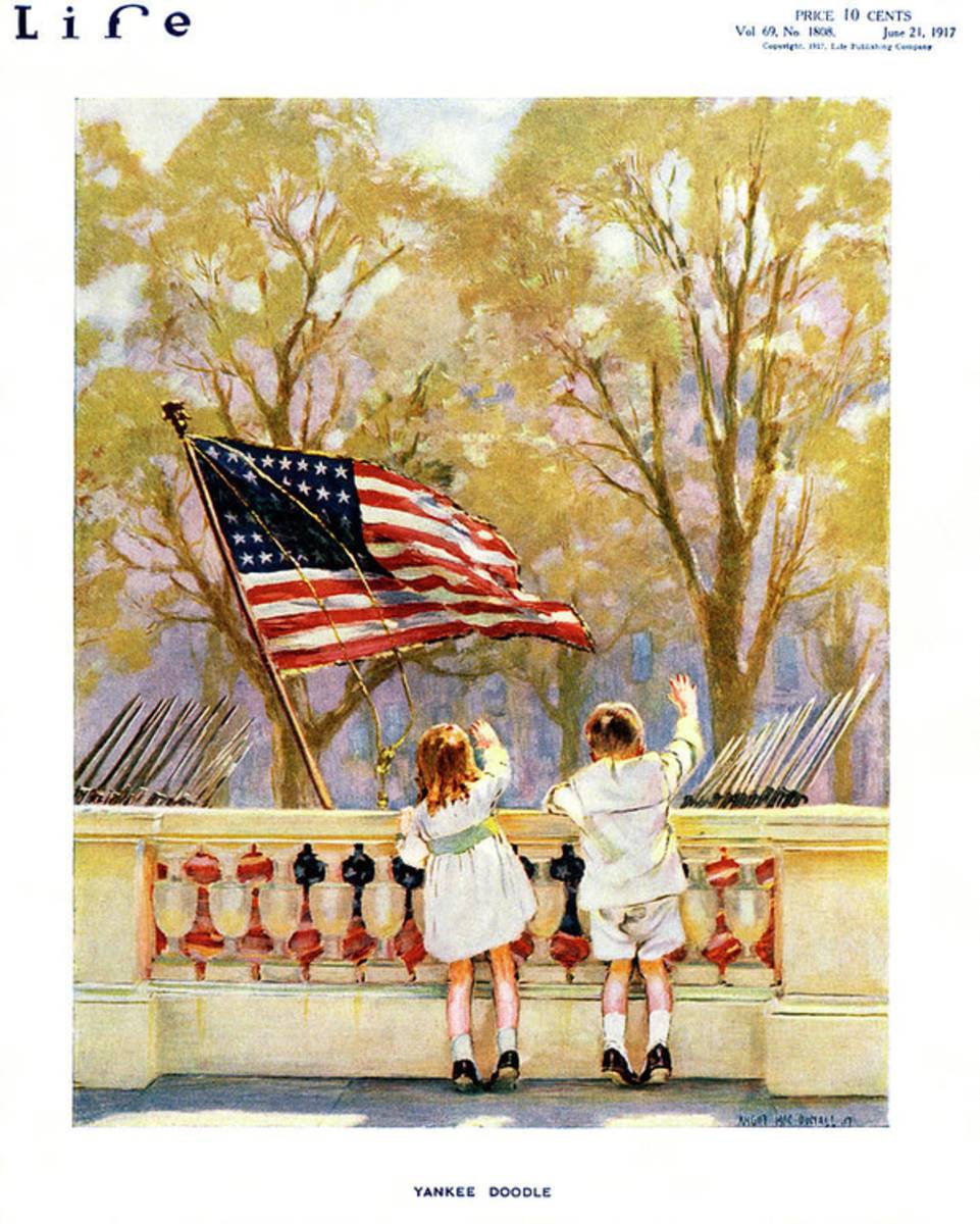 1910S Yankee Doodle Boy And Girl Waving - Poster | Canvas Wall Art Print