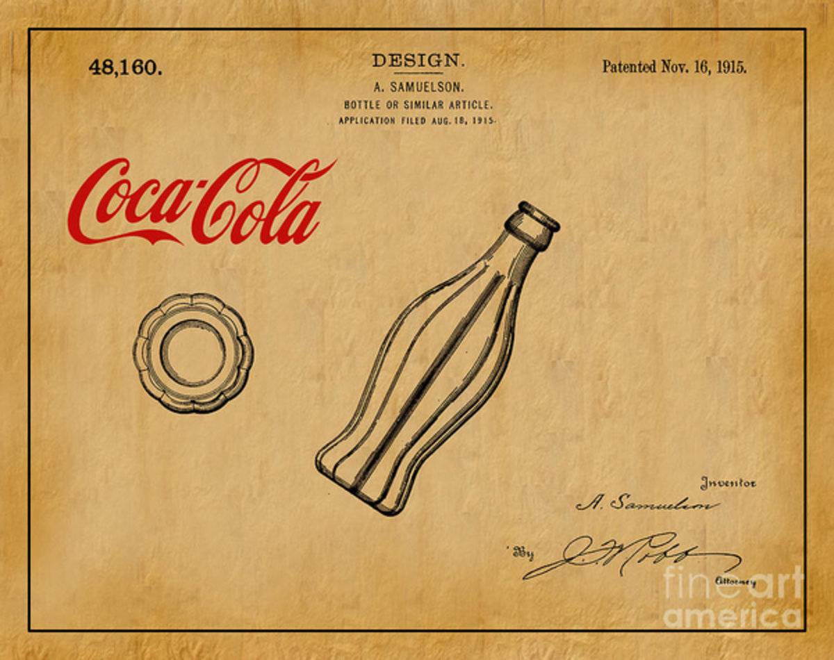 1915 Coca Cola Bottle Design Patent Art 1 - Poster | Canvas Wall Art Print