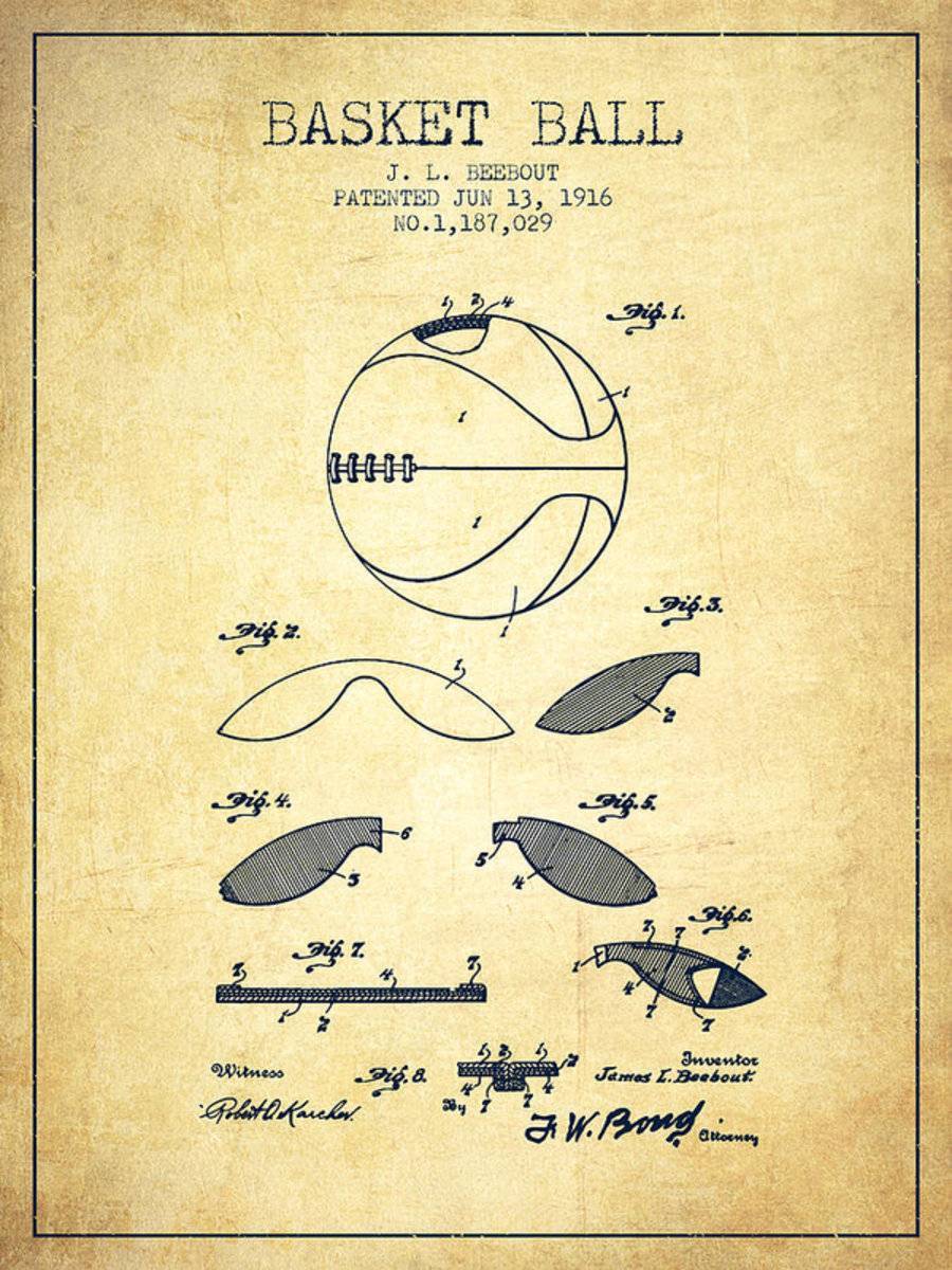 1916 Basket Ball Patent - Vintage - Poster | Canvas Wall Art Print