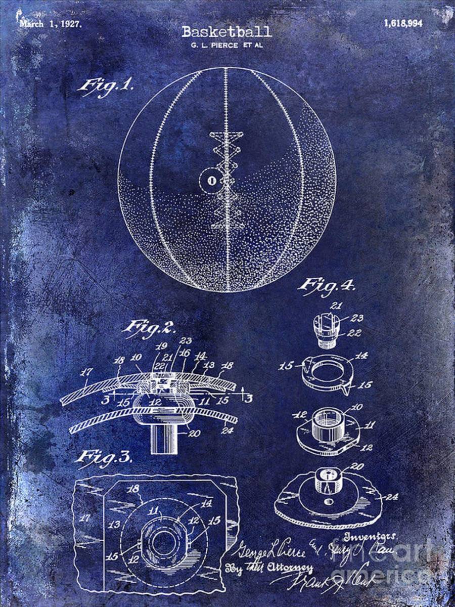 1927 Basketball Patent Drawing Blue - Poster | Canvas Wall Art Print