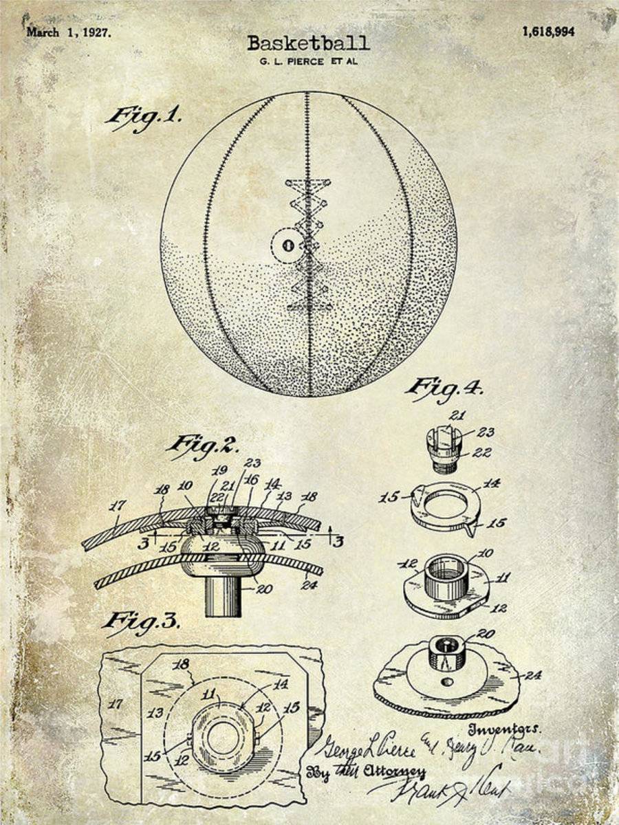 1927 Basketball Patent Drawing - Poster | Canvas Wall Art Print