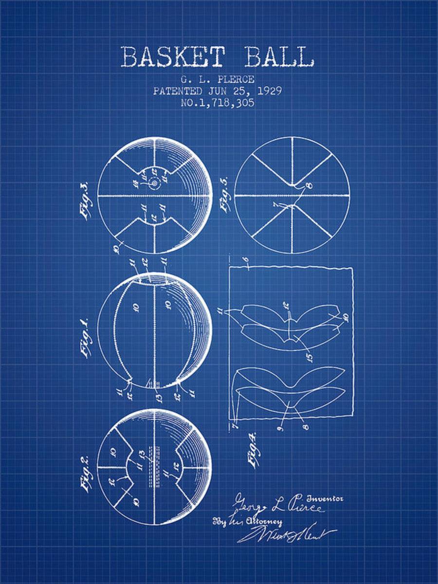 1929 Basket Ball Patent - Blueprint - Poster | Canvas Wall Art Print