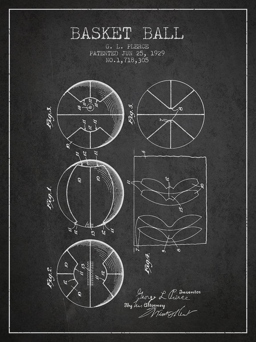 1929 Basket Ball Patent - Charcoal - Poster | Canvas Wall Art Print