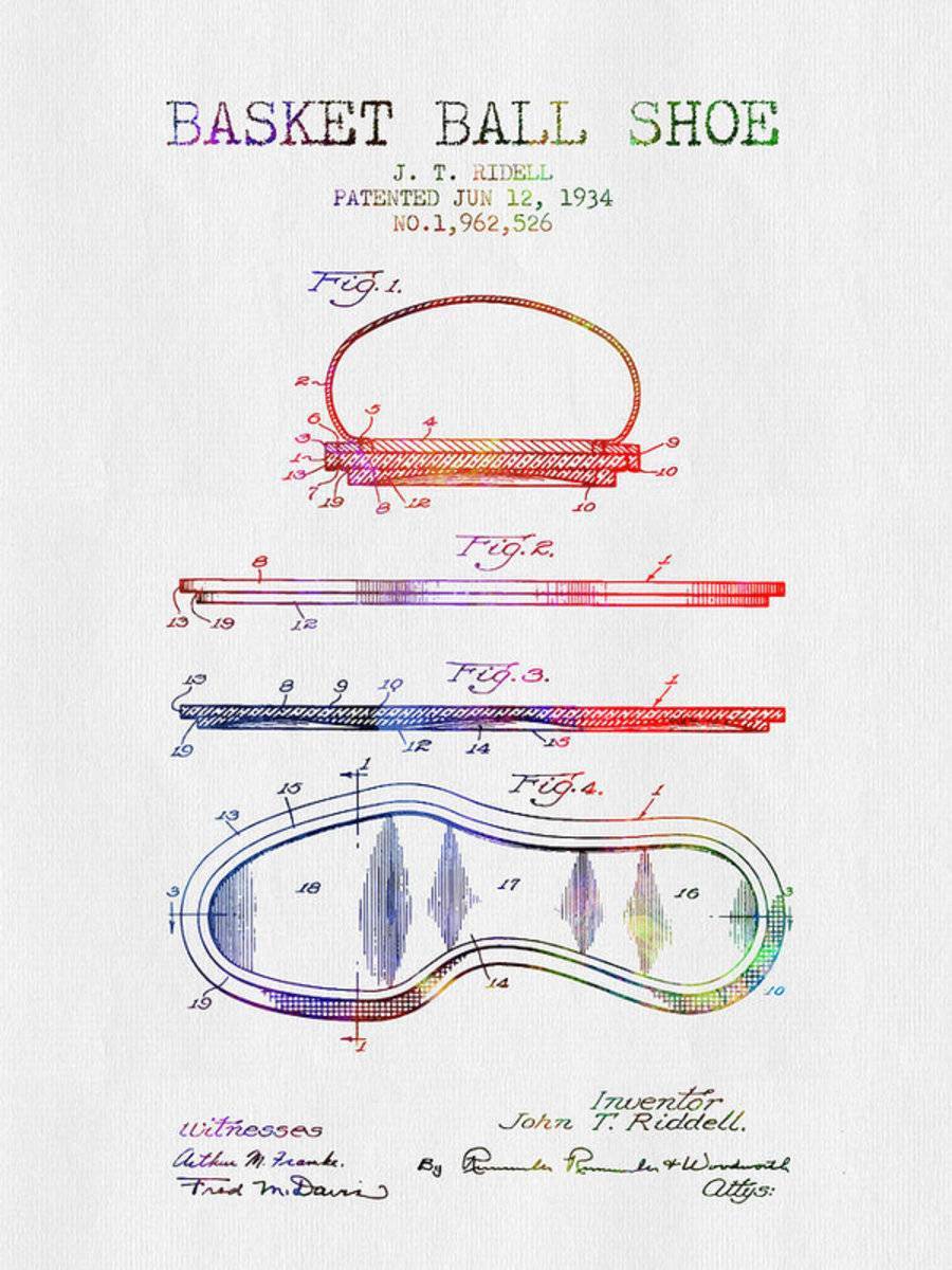 1934 Basket Ball Shoe Patent - Color - Poster | Canvas Wall Art Print