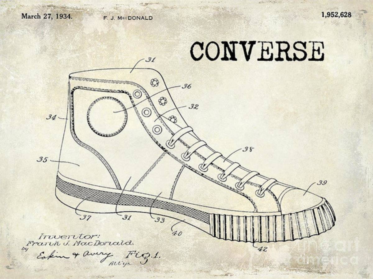 1934 Converse Shoe Patent Drawing - Poster | Canvas Wall Art Print