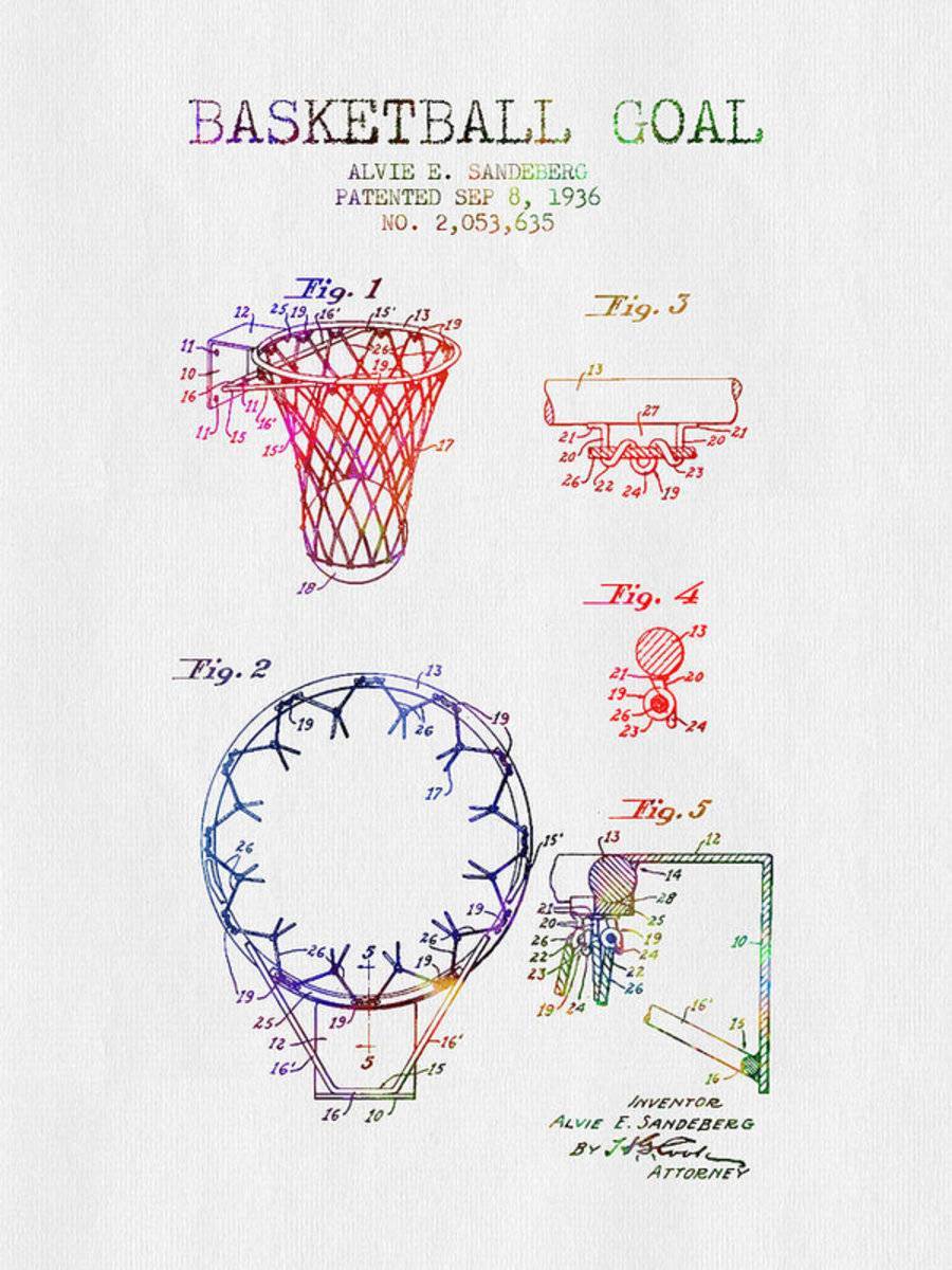 1936 Basketball Goal Patent - Color - Poster | Canvas Wall Art Print