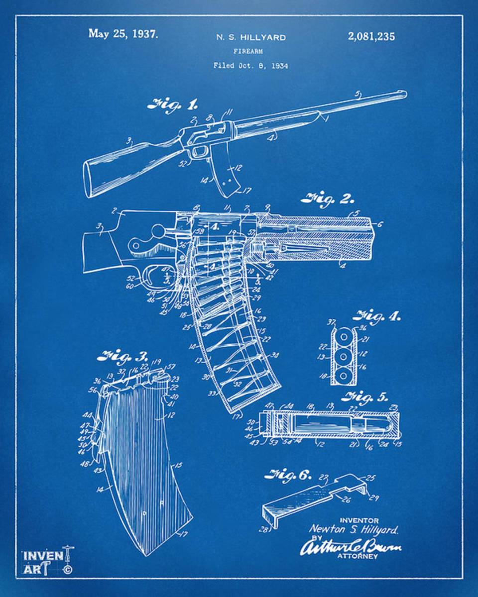 1937 Police Remington Model 8 Magazine Patent Artwork - Blueprin - Poster | Canvas Wall Art Print