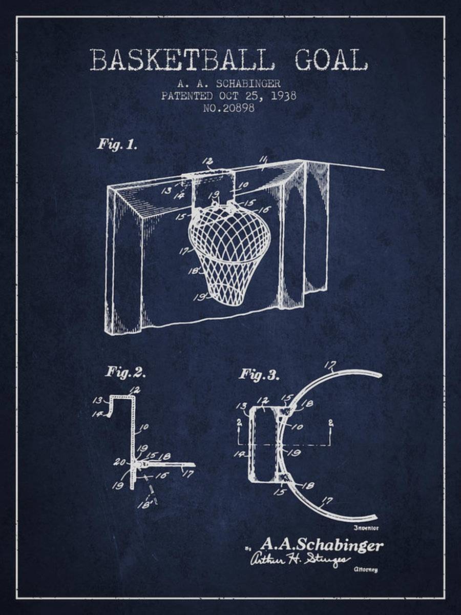 1938 Basketball Goal Patent - Navy Blue - Poster | Canvas Wall Art Print
