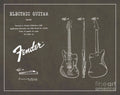 1958 Fender Electric Guitar Patent Art 2 - Poster | Canvas Wall Art Print