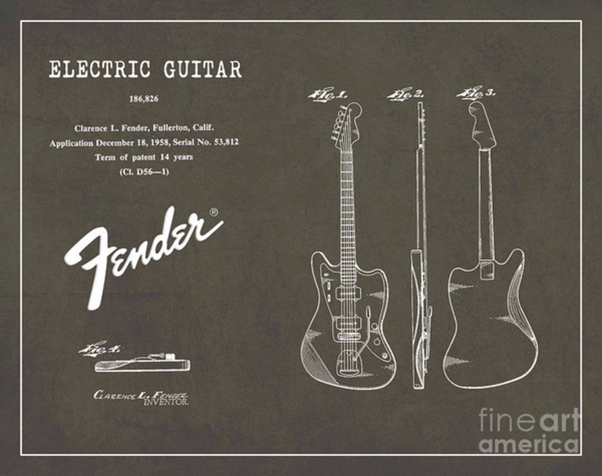 1958 Fender Electric Guitar Patent Art 2 - Poster | Canvas Wall Art Print