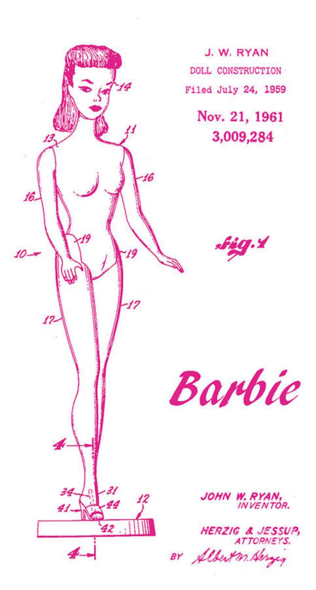 1961 Barbie Doll Patent Art 3 - Poster | Canvas Wall Art Print