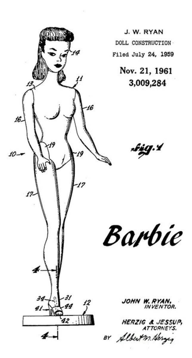1961 Barbie Doll Patent Art 4 - Poster | Canvas Wall Art Print
