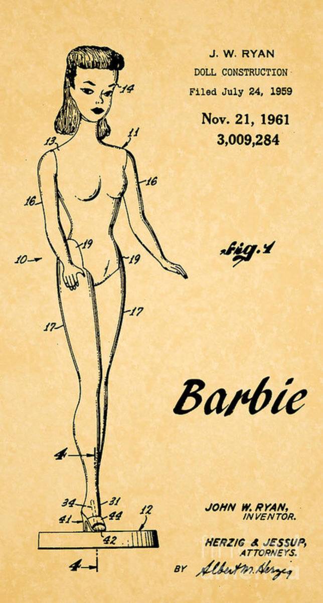 1961 Barbie Doll Patent Art 5 - Poster | Canvas Wall Art Print