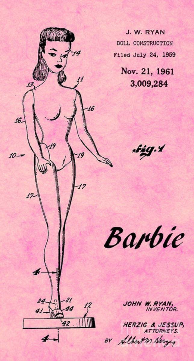 1961 Barbie Doll Patent Art 7 - Poster | Canvas Wall Art Print