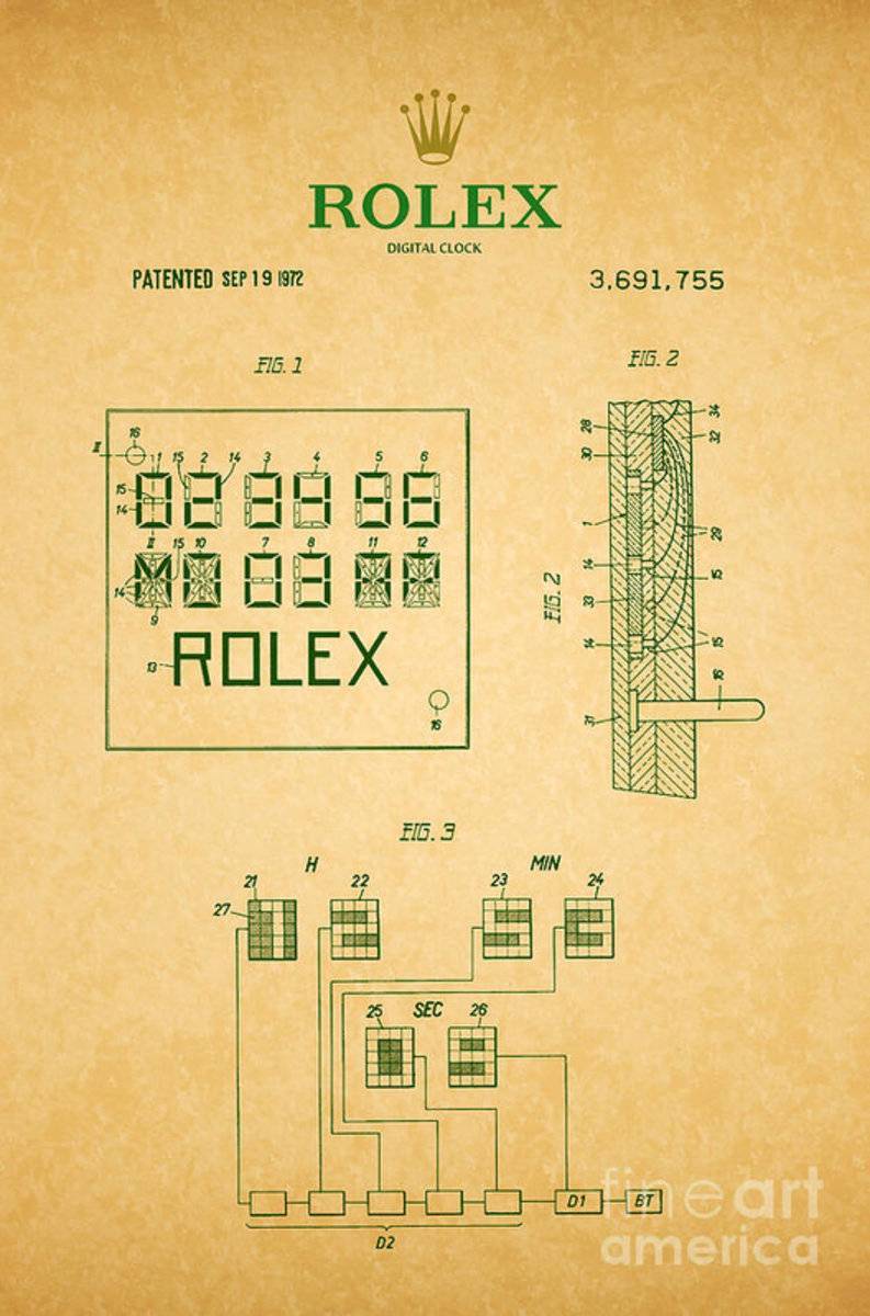 1972 Rolex Digital Clock Patent 2 - Poster | Canvas Wall Art Print