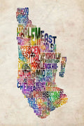 Manhattan New York Typographic Map - Poster | Canvas Wall Art Print