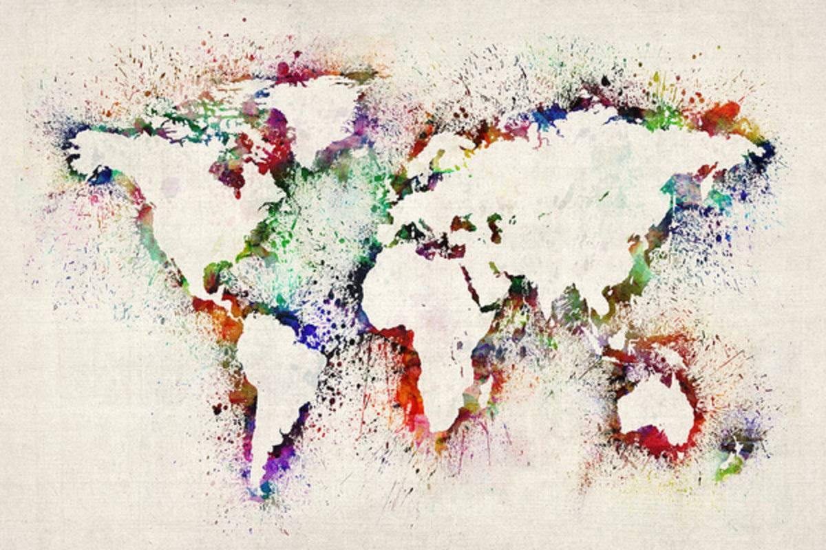 Map Of The World Paint Splashes - Poster | Canvas Wall Art Print