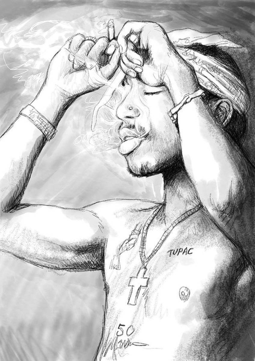 Tupac Shakur Art Drawing Sketch Portrait - Rapper - Poster | Canvas Wall Art Print