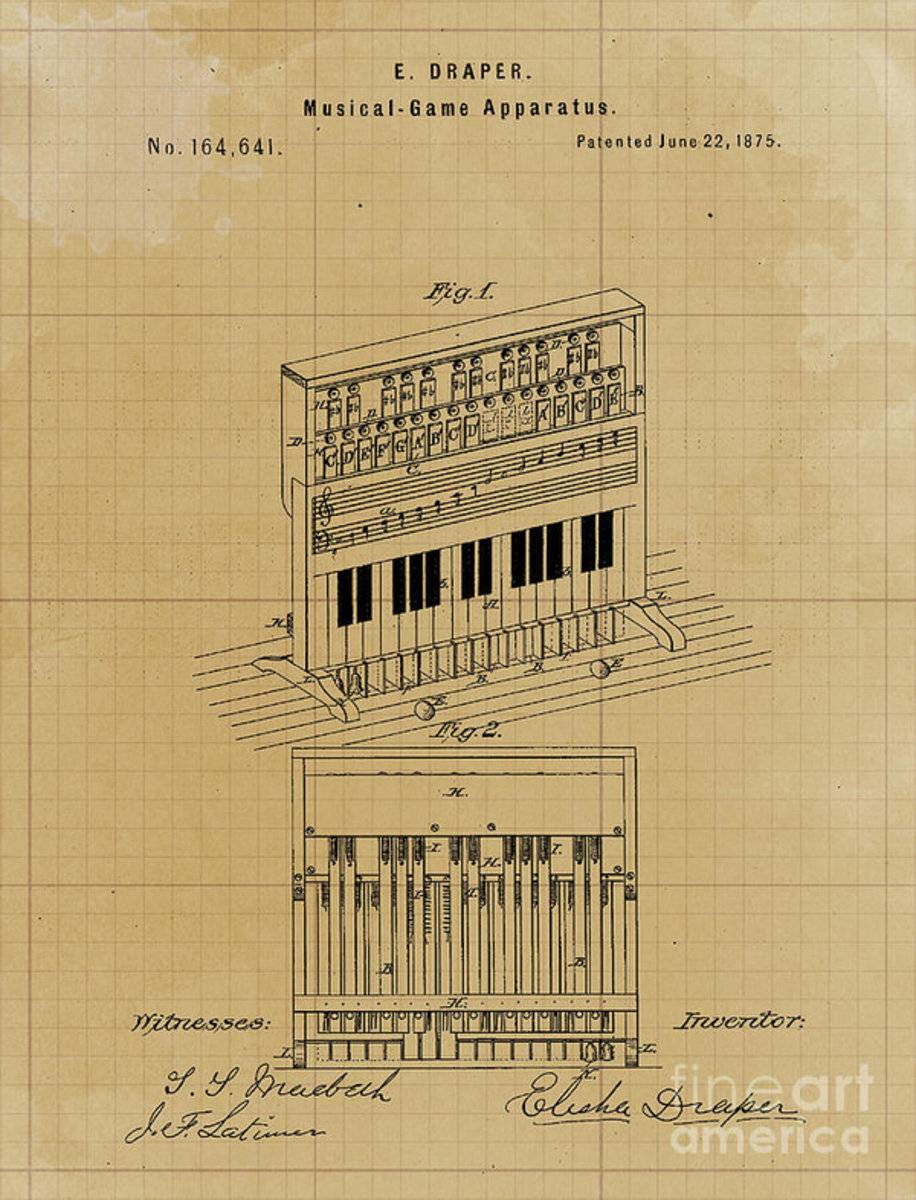 Vintage Musical Game Apparatus Patent Year 1875 - Rapper - Poster | Canvas Wall Art Print