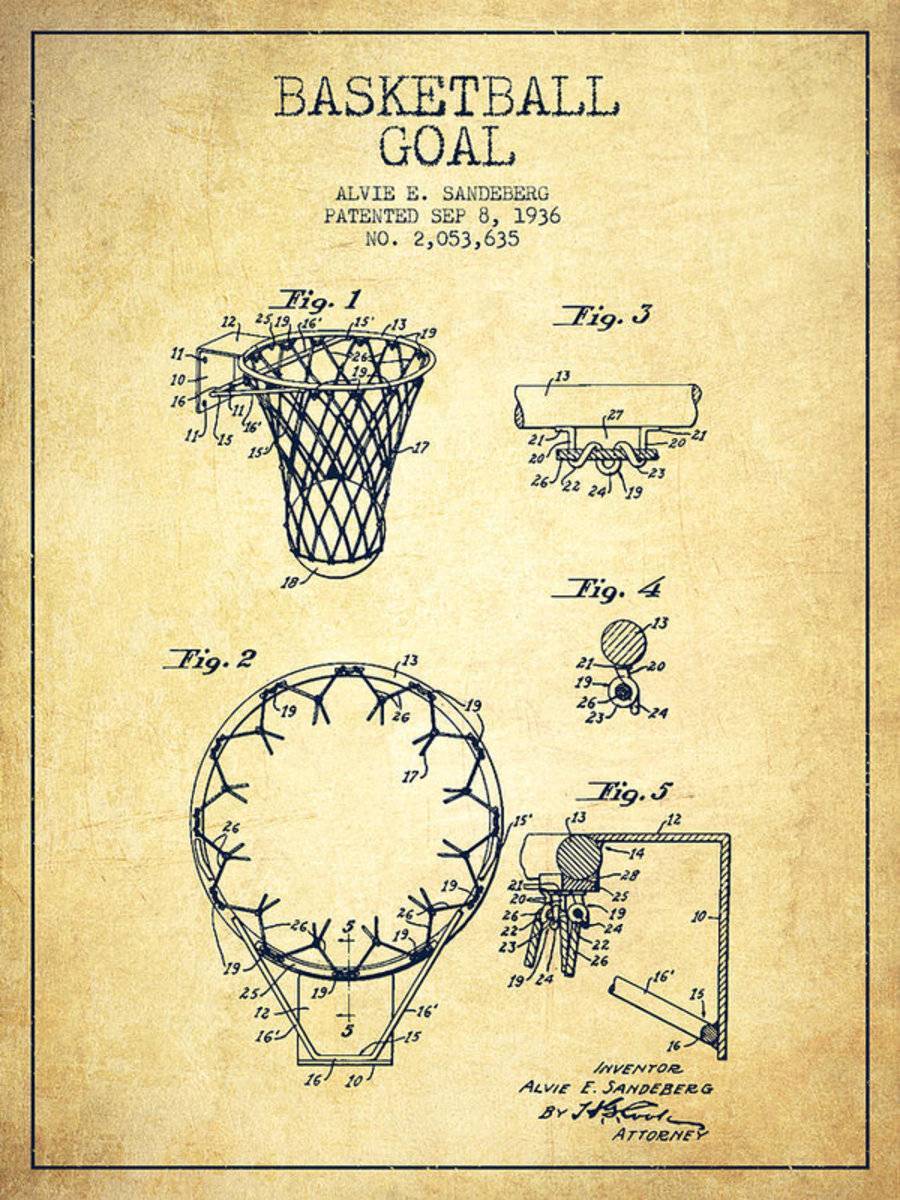 Vintage Basketball Goal Patent From 1936 - Poster | Canvas Wall Art Print