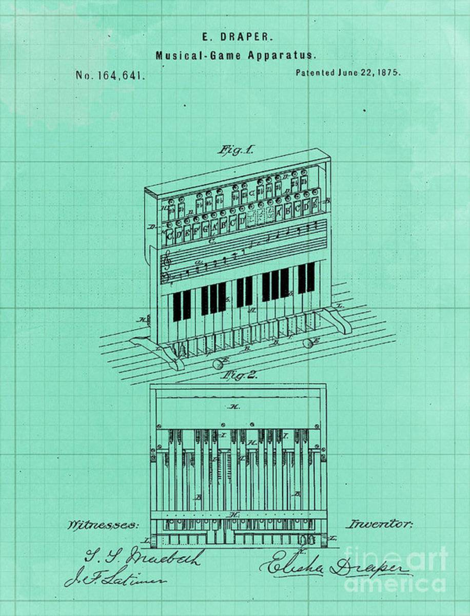 Vintage Musical Game Apparatus Patent Year 1875 - Rapper - Poster | Canvas Wall Art Print