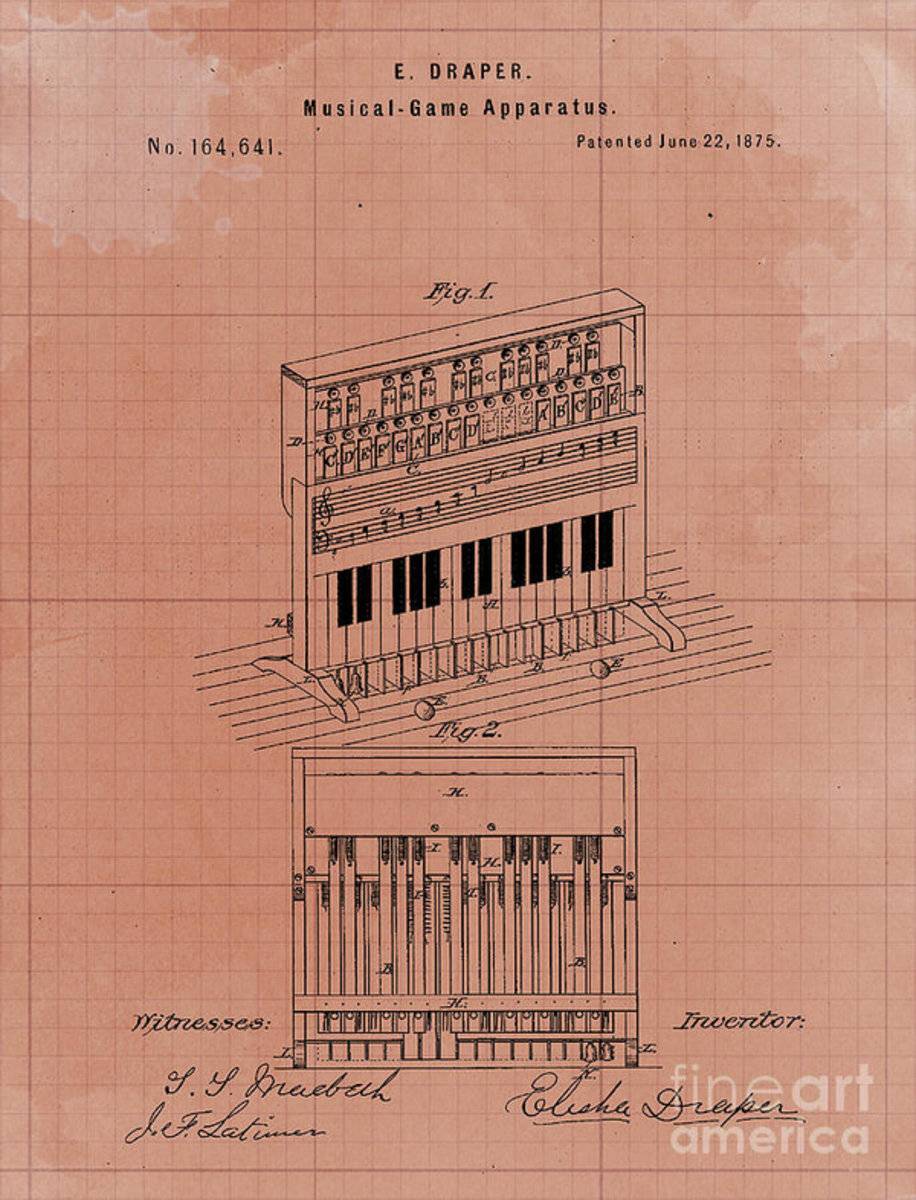Vintage Musical Game Apparatus Patent Year 1875 - Rapper - Poster | Canvas Wall Art Print