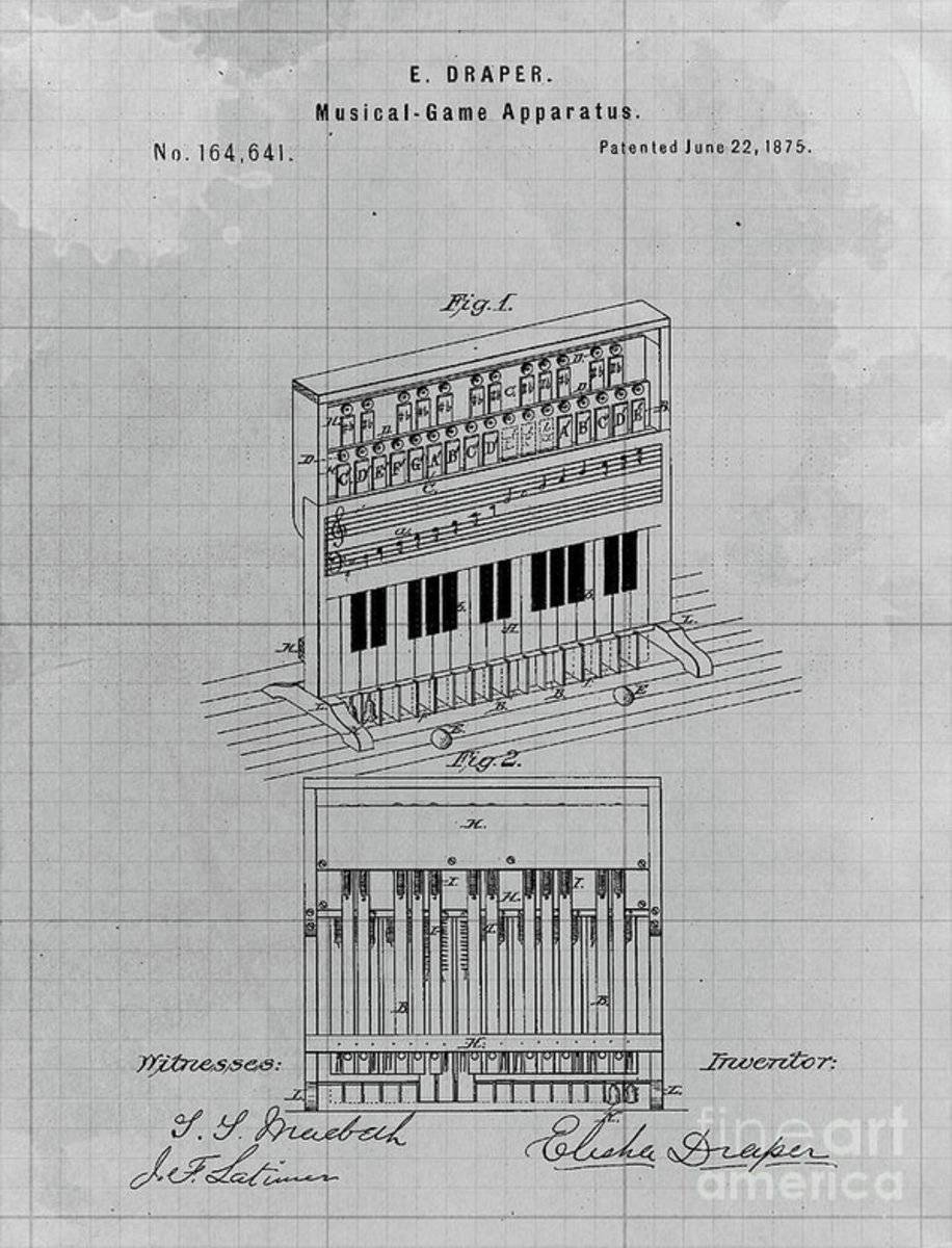 Vintage Musical Game Apparatus Patent Year 1875 - Rapper - Poster | Canvas Wall Art Print