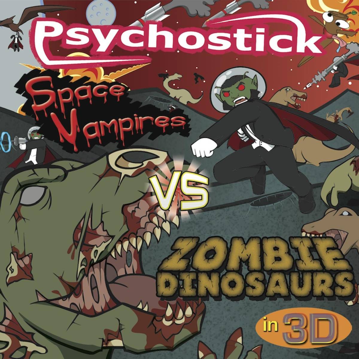 Space Vampires Vs Zombie Dinosaurs In 3D - Psychostick - Poster | Canvas Wall Art Print