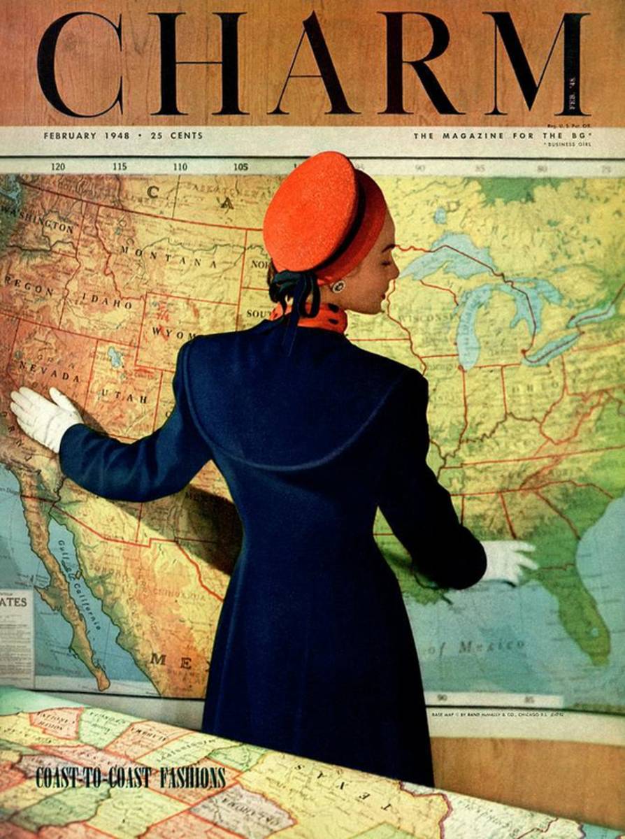 A Charm Cover Of A Model By An American Map - Poster | Canvas Wall Art Print