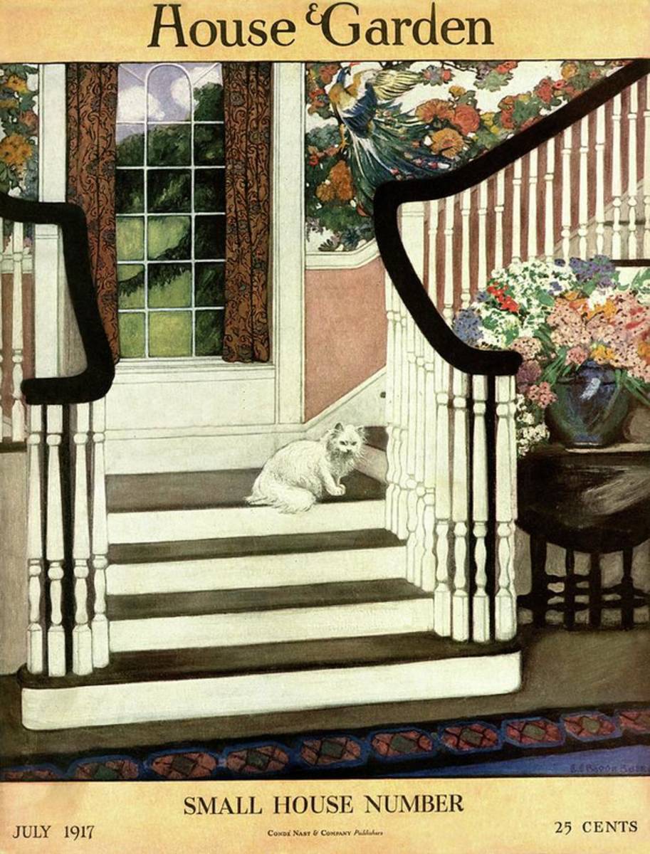 A House And Garden Cover Of A Cat On A Staircase - Poster | Canvas Wall Art Print