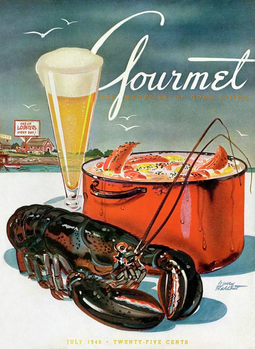 A Lobster And A Lobster Pot With Beer - Poster | Canvas Wall Art Print