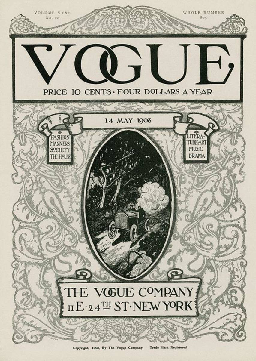 A Vintage Vogue Magazine Cover With A Car - Poster | Canvas Wall Art Print