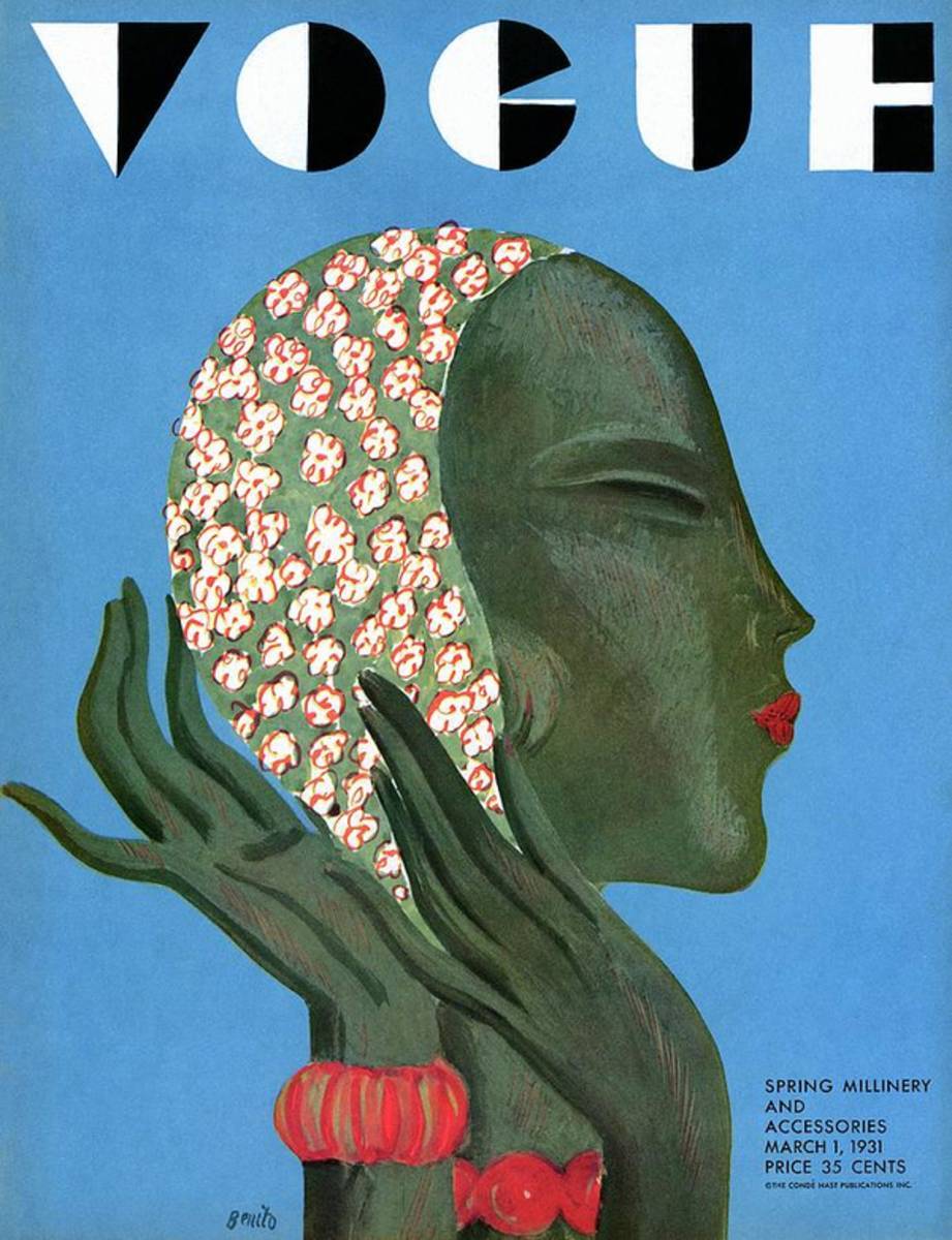 A Vogue Cover Of A Woman Putting On A Hat - Poster | Canvas Wall Art Print