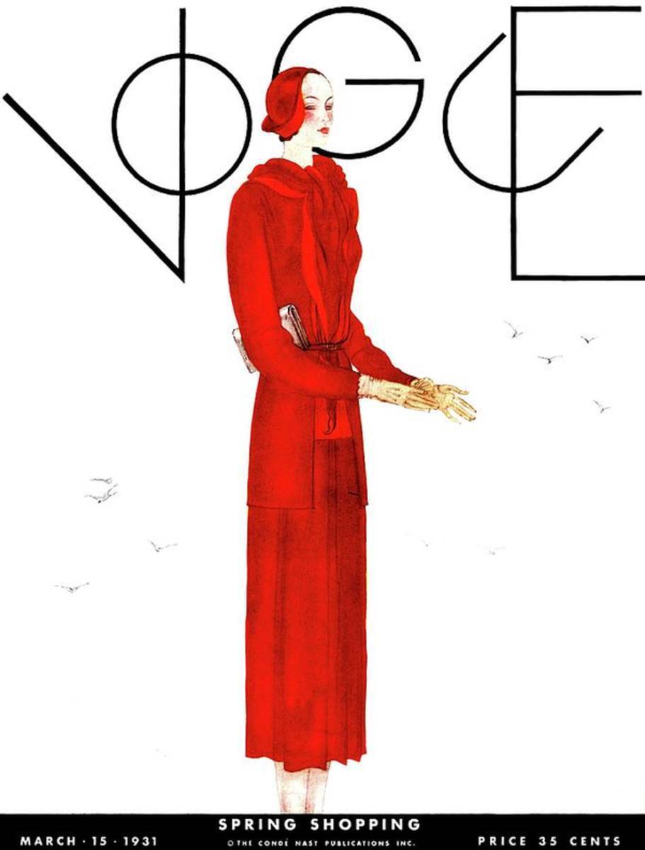 A Vogue Cover Of A Woman Wearing A Red Suit - Poster | Canvas Wall Art Print