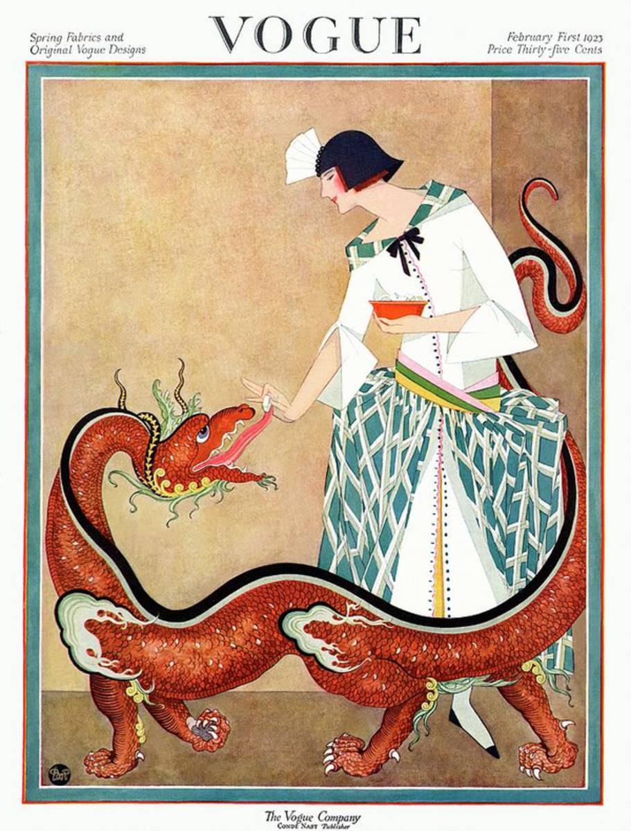 A Vogue Cover Of A Woman With A Chinese Dragon - Poster | Canvas Wall Art Print