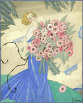 A Woman In A Blue Dress Holding A Bouquet - Poster | Canvas Wall Art Print