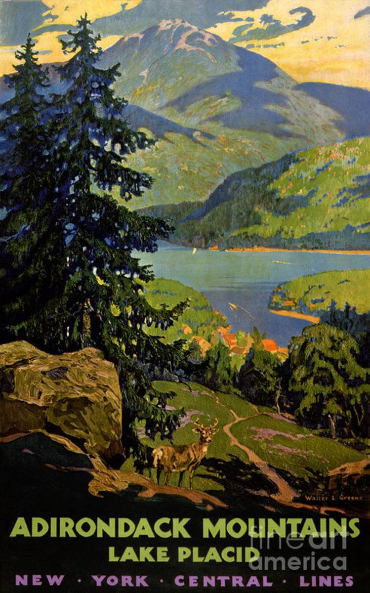 Adirondack Mountains Lake Placid Vintage Restored - Poster | Canvas Wall Art Print