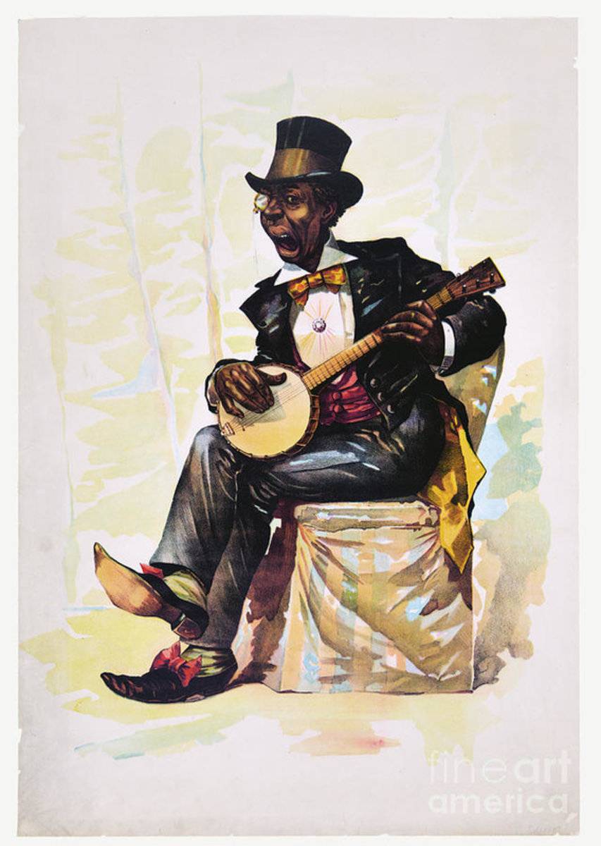African American Banjo Player Vintage Lithograph 1890 - Poster | Canvas Wall Art Print