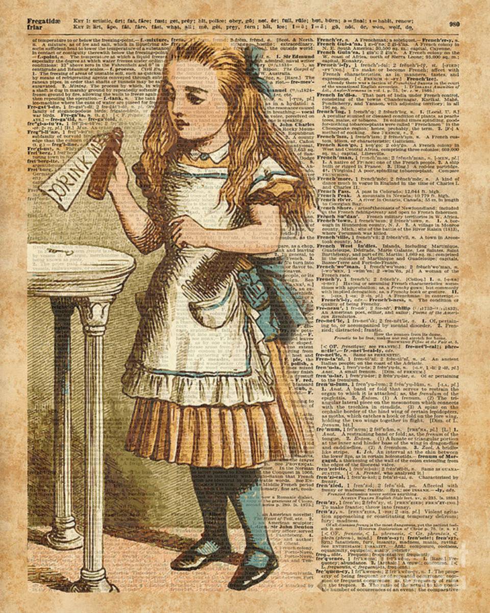 Alice In Wonderland Drink Me Vintage Dictionary Art Illustration - Poster | Canvas Wall Art Print