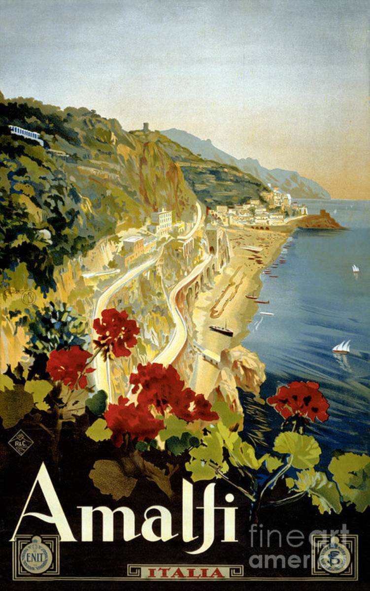 Amalfi Italy Italia Vintage Restored - Poster | Canvas Wall Art Print