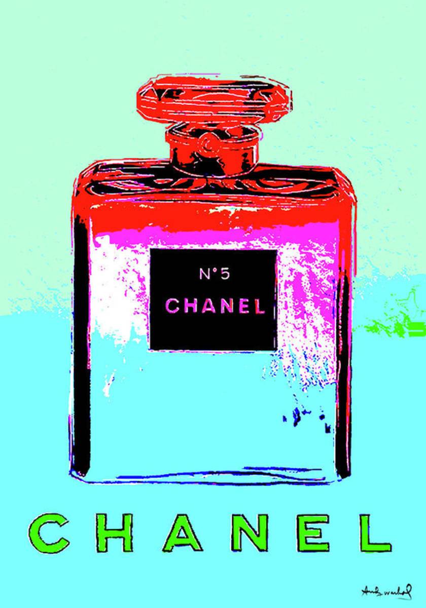 Andy Warhol'S, Chanel No 5, Paris, Eau De Parfum . Cool Blue Background - Poster | Canvas Wall Art Print
