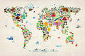 Animal Map Of The World For Children And Kids - Poster | Canvas Wall Art Print