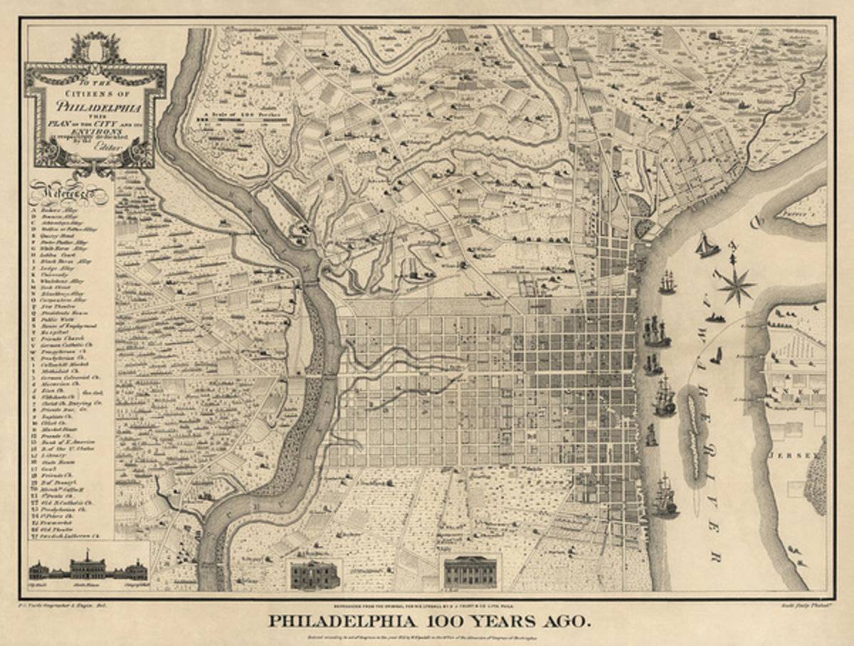Antique Map Of Philadelphia By P. C. Varte - 1875 - Poster | Canvas Wall Art Print