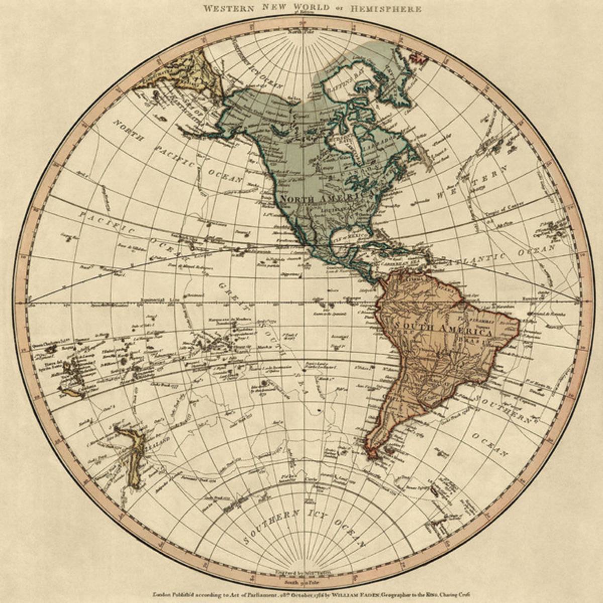 Antique Map Of The Western Hemisphere By William Faden - 1786 - Poster | Canvas Wall Art Print