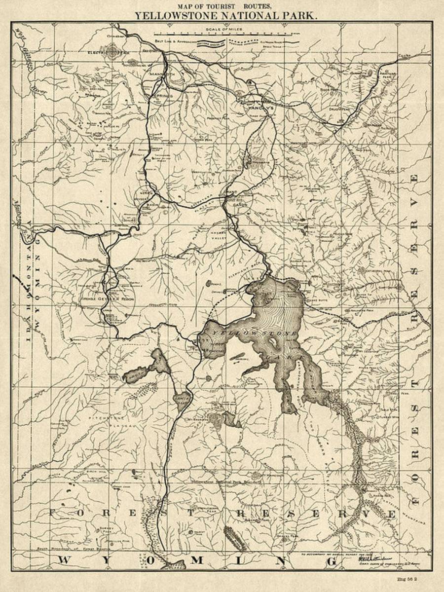 Antique Map Of Yellowstone National Park By The U. S. War Department - 1900 - Poster | Canvas Wall Art Print