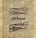 Antique Scissors Old Book Page Design - Poster | Canvas Wall Art Print