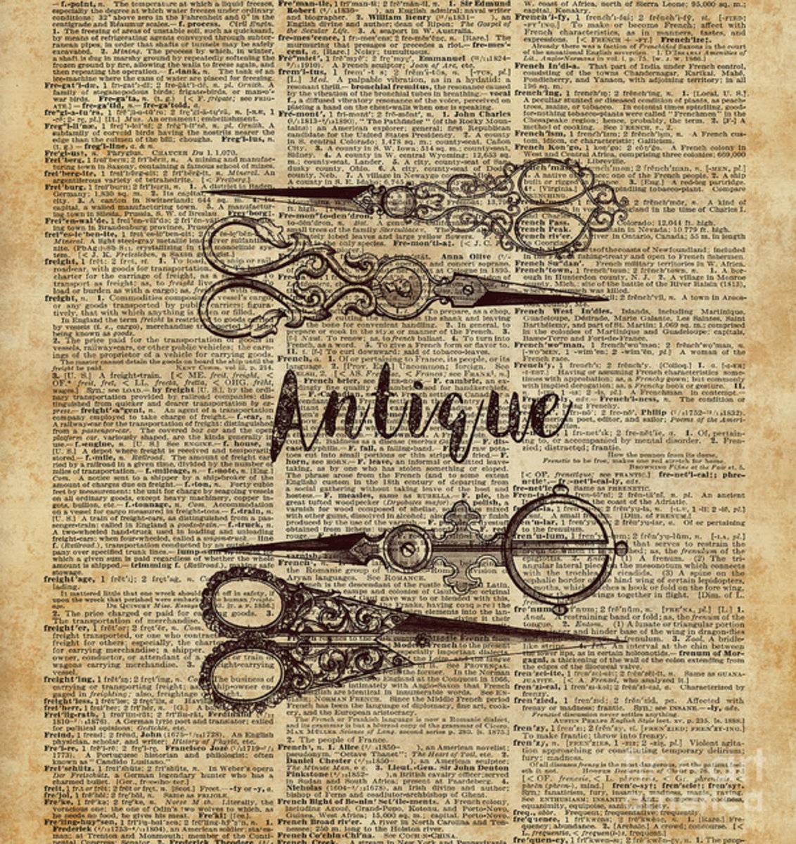 Antique Scissors Old Book Page Design - Poster | Canvas Wall Art Print